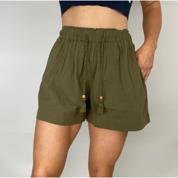 FAHERTY Marina Seersucker Short Olive Green Organic Cotton Relaxed Boho‎ - Picture 1 of 6